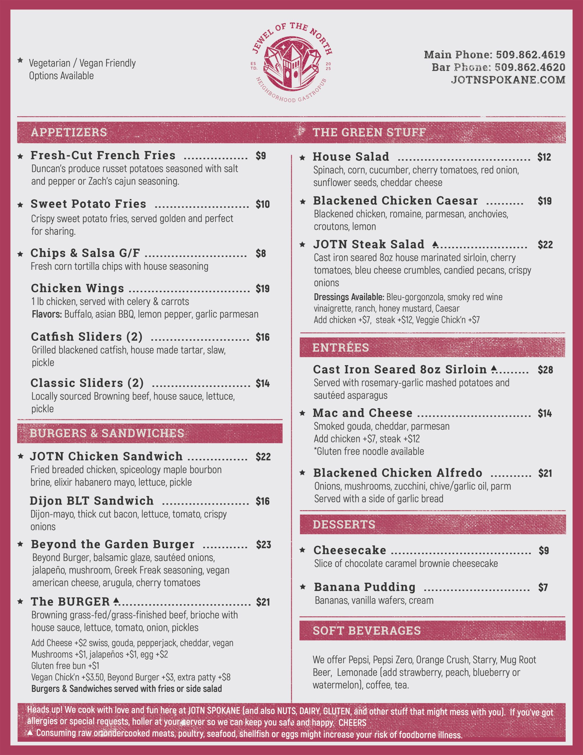 Menu Jewel Of The North